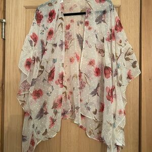 Floral Sheer Kimono Cover-Up – Cream with Pink Floral